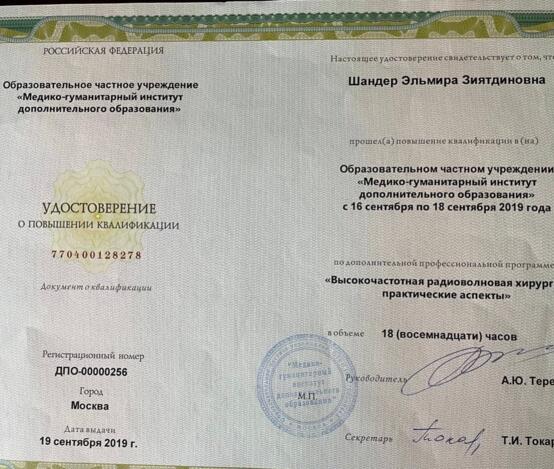 Шандер Эльмира Зиятдиновна  - сертификаты и дипломы